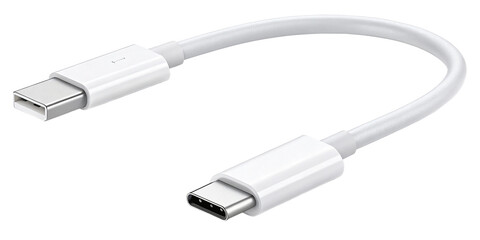 Fototapeta premium White USB Type-C to USB Type-A Cable on Transparent Background High-Resolution Coiled USB-C to USB-A Connector Cable Isolated