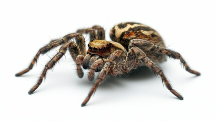 Obraz premium Detailed macro shot of a jumping spider on isolated white background
