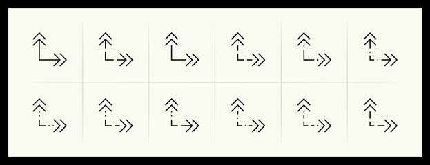 Arrow icon set. Different direction arrows, direction, navigation, right curved, forward, upward, upward, turn right and more.