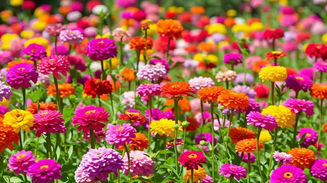 A vibrant and lush garden, abloom with a dazzling array of colorful flowers in a riot of hues, showcases the beauty and diversity of nature, and creates an atmosphere of pure joy and delight.