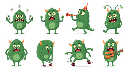 Obraz premium Friendly green monsters in varied poses