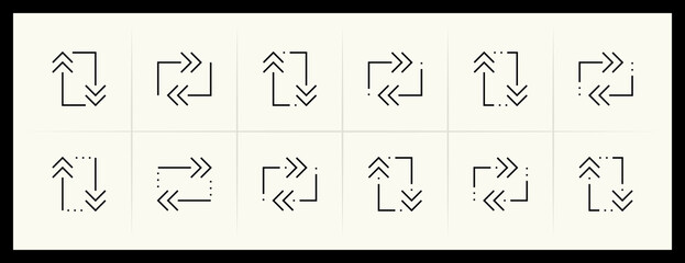 Arrow icon set. Different arrow icons, direction, navigate, double arrow, different direction, exchange, collapse, compare and more.