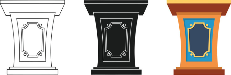 Three styles of podiums in outline silhouette and color lectern stage