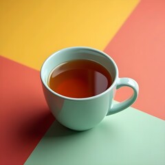 A teal cup on a colorful background