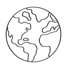 "Earth Outline Icon – Black and White Line Drawing of Continents for Global Awareness, Geography Education, and Environmental Design Projects"