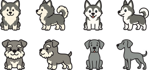 Obraz premium Cute Cuddly Cartoon Dogs with Playful Expressions and Styles.
