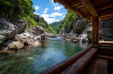 Naklejka premium River gorge seen from a wooden boat