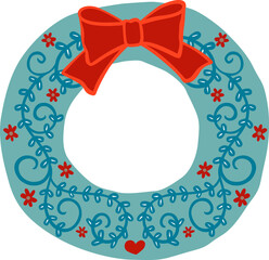 Christmas werath frame with red bow ornament illustration for decoration on Christmas holiday.