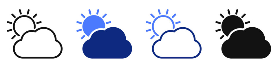 Vector icon or logo of sun and cloud related to weather and meteorology, temperature measuring, climate issues. Symbol for website or app UI, logo design, illustration
