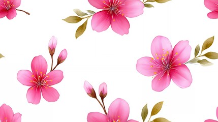 Fototapeta premium Pink Watercolor Flowers Pattern on White Backdrop Floral Seamless Design