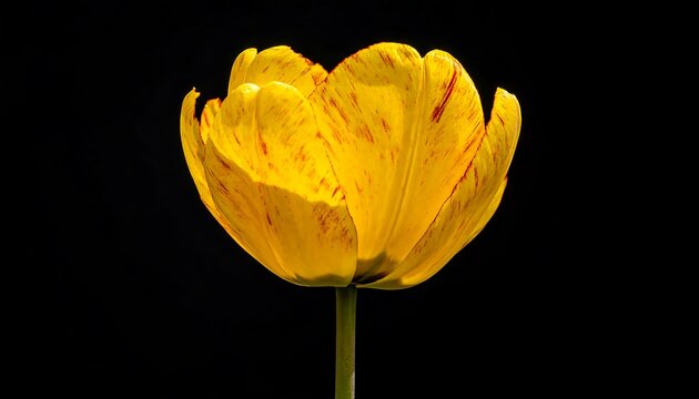 Close-up of a vibrant yellow tulip with red-orange stripes - Powered by Adobe