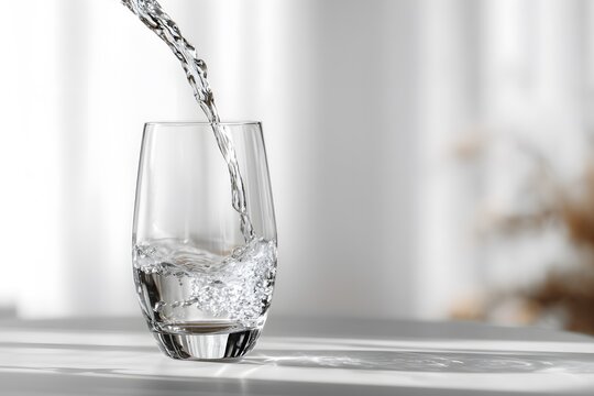 Clear water pours into a glass creating bubbles of pure refreshment for drinking.