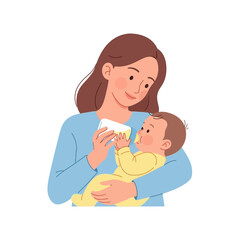 Mother Feeding Baby with Bottle Illustration