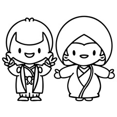Japanese man and woman in traditional wedding clothing