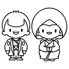 Japanese wedding couple in traditional clothing