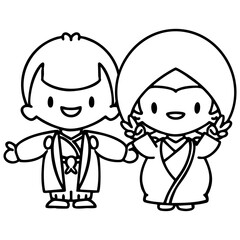 Happy Japanese couple celebrating their marriage