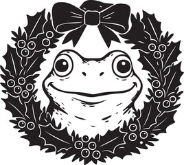vector illustration of a frog in a Christmas wreath