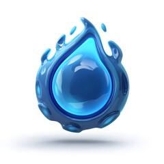 Glossy Blue Water Drop Icon with Reflection and Shadow Effects