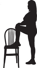 vector,silhouette of a woman standing with her leg on the chair