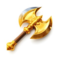 Golden Fantasy Battle Axe with Shining Blade and Wooden Handle