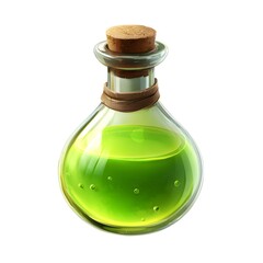 Glass Potion Bottle with Bright Green Liquid and Cork Lid