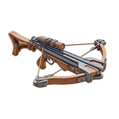 Realistic wooden crossbow with metallic accents and detailed design