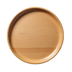 3d A top down view of an empty circular wooden plate isolated on transparent background