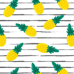 Seamless pattern with tropical summer pineapples for fabric, drawing labels, print on t-shirt, wallpaper of children's room, vacation, holiday or summer design. 