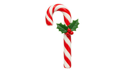 Christmas candy cane ornament with greenery On White
