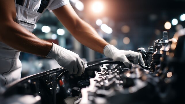 Mechanic working on engine in garage during daytime, focused on repairs and maintenance tasks for optimal performance