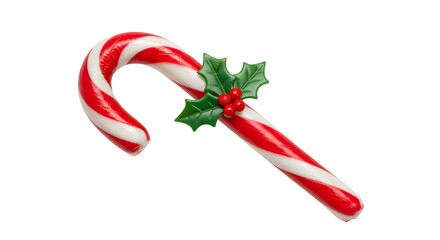 Candy cane with holly on white background
