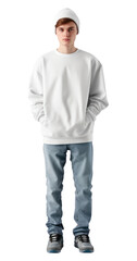 Fototapeta premium PNG Teenager long sleeve streetwear mockup sweatshirt footwear architecture.