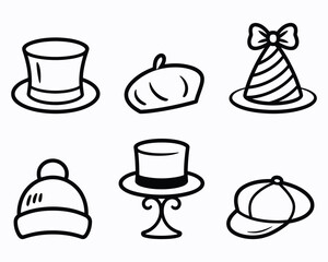 A Collection of Whimsical Cartoon Hat Illustrations A Diverse Set of Headwear Options for Playful and Creative Design Projects and Artistic Expressions