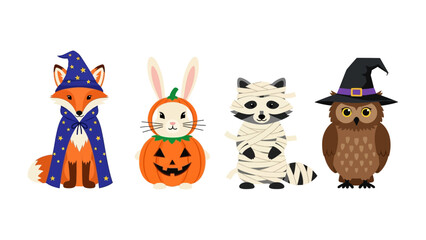 Enchanting Halloween Creatures: A whimsical collection of festive creatures, dressed in imaginative costumes, ready to cast a spell of Halloween enchantment, creating a sense of joyful celebration.