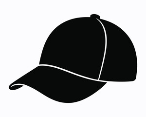 Black Baseball Cap Graphic Art Silhouette for Sports Fashion and Apparel Design Representing Style Casual Wear Headwear and Sun Protection