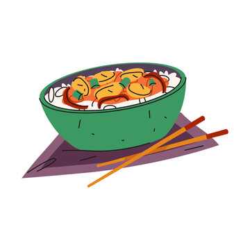 green bowl rice dish with chopsticks clip art preview