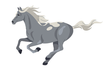 Kladruber horse or Czech equestrian breed. Vector carriage or driving galakarossier. Wildlife mammal motion or movement, running or galloping. Stallion icon or mustang sign. Purebred mare symbol.