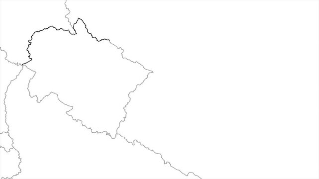 Aerial view of Uttarakhand and the capital Dehradun animation on white background,  India Asia State Map Outline