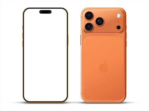 Istanbul, Turkey - October 1, 2025: New iPhone 17 Pro with color options. Silver, Cosmic Orange and Deep Blue colors. Smartphone 3D mockup screen front view iphone with white blank screens