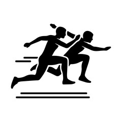 Black Silhouette Relay Runners Dynamic Flat Vector Icon Design