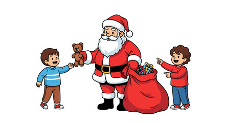 Santa Claus Spreading Christmas Cheer A Festive Illustration with Children and Gifts