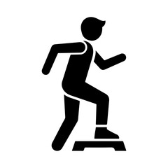 Black and White Flat Vector Icon of Person Doing Step Exercise