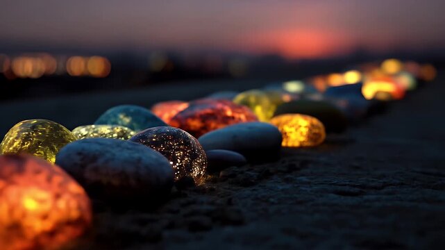 Colorful Stones in a Row at Sunset.