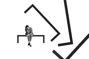 Composite photo collage of unhappy depressed girl sit office exhaustion mood overworked fatigue isolated on painted background