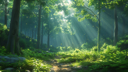 Obraz premium Lush Canopy of Mature Trees with Leafy Branches, Bark Textures, and Vibrant Leaves in a Dense Forest Ecosystem at 4K Resolution