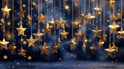 Golden Stars Hanging Decorated Dark Background