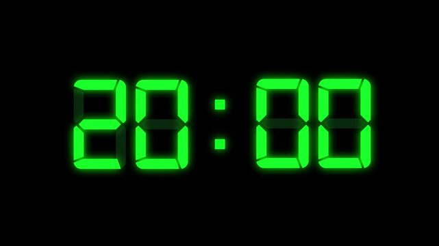 Reverse digital countdown clock &ndash; 25 seconds, black background. Clock timer 25-second countdown in opposite direction, digital electronic segment display. Digital 25-second countdown timer.