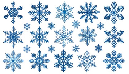 Collection of decorative blue snowflakes
