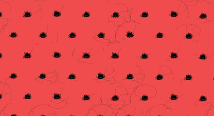 Red surface with poppy patterns, abstract and minimalist