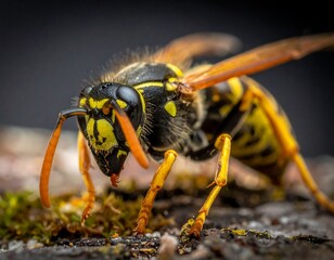 Close-up of a wasp on bark